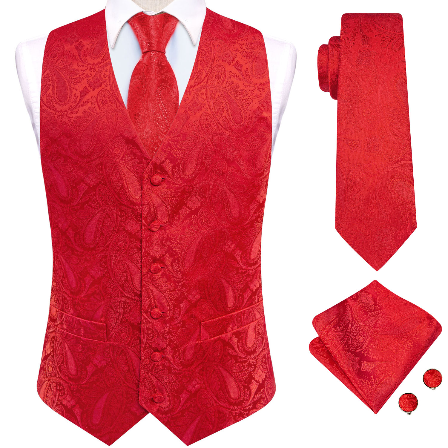 Bright Red Paisley Jacquard Wa - Mens Grooming Kit For Wedding review and price