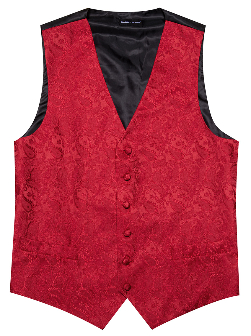 Bright Red Paisley V-Neck Wais - Mens Grooming Kit For Wedding review and price